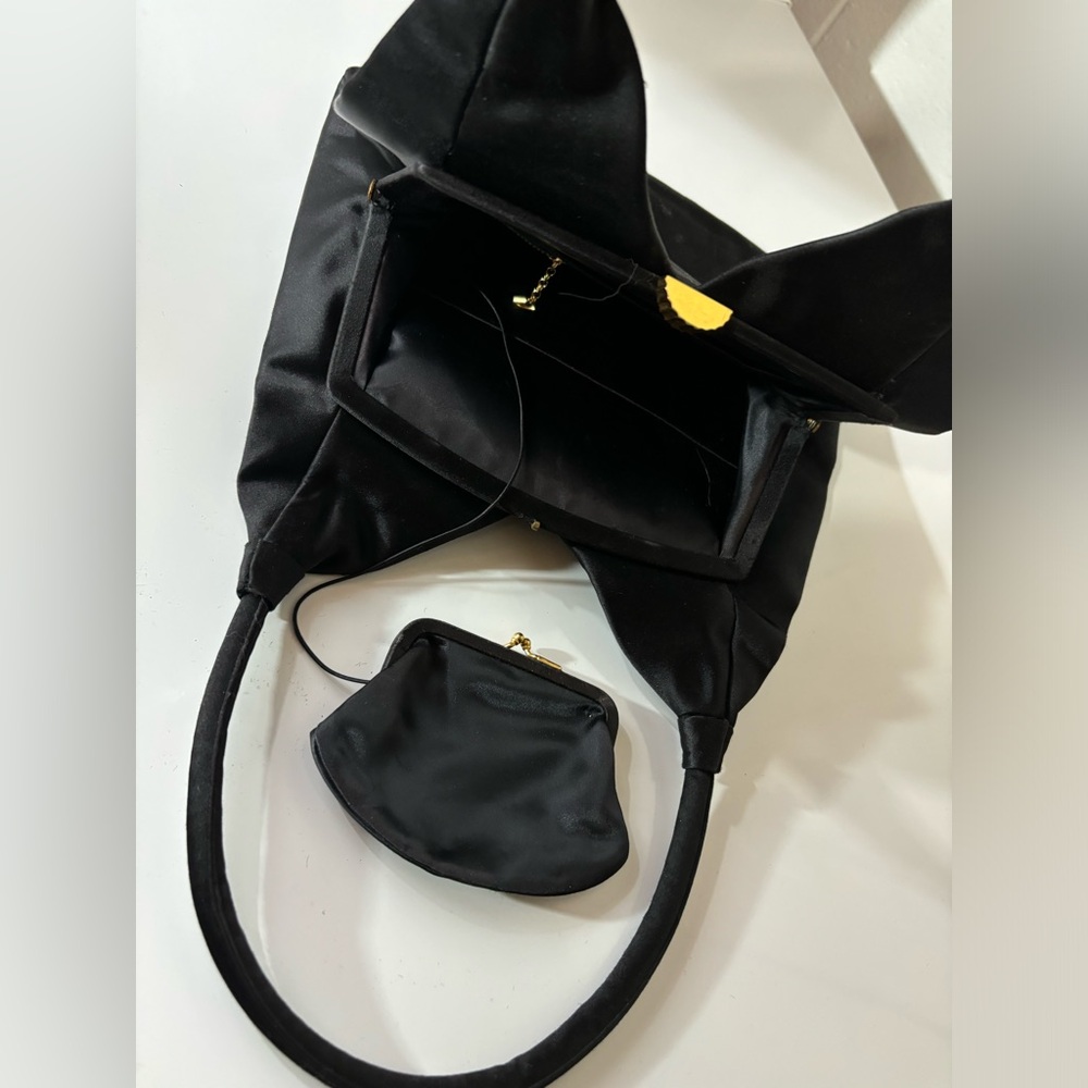 Vintage Coblentz 60s Black Satin Handbag Purse
